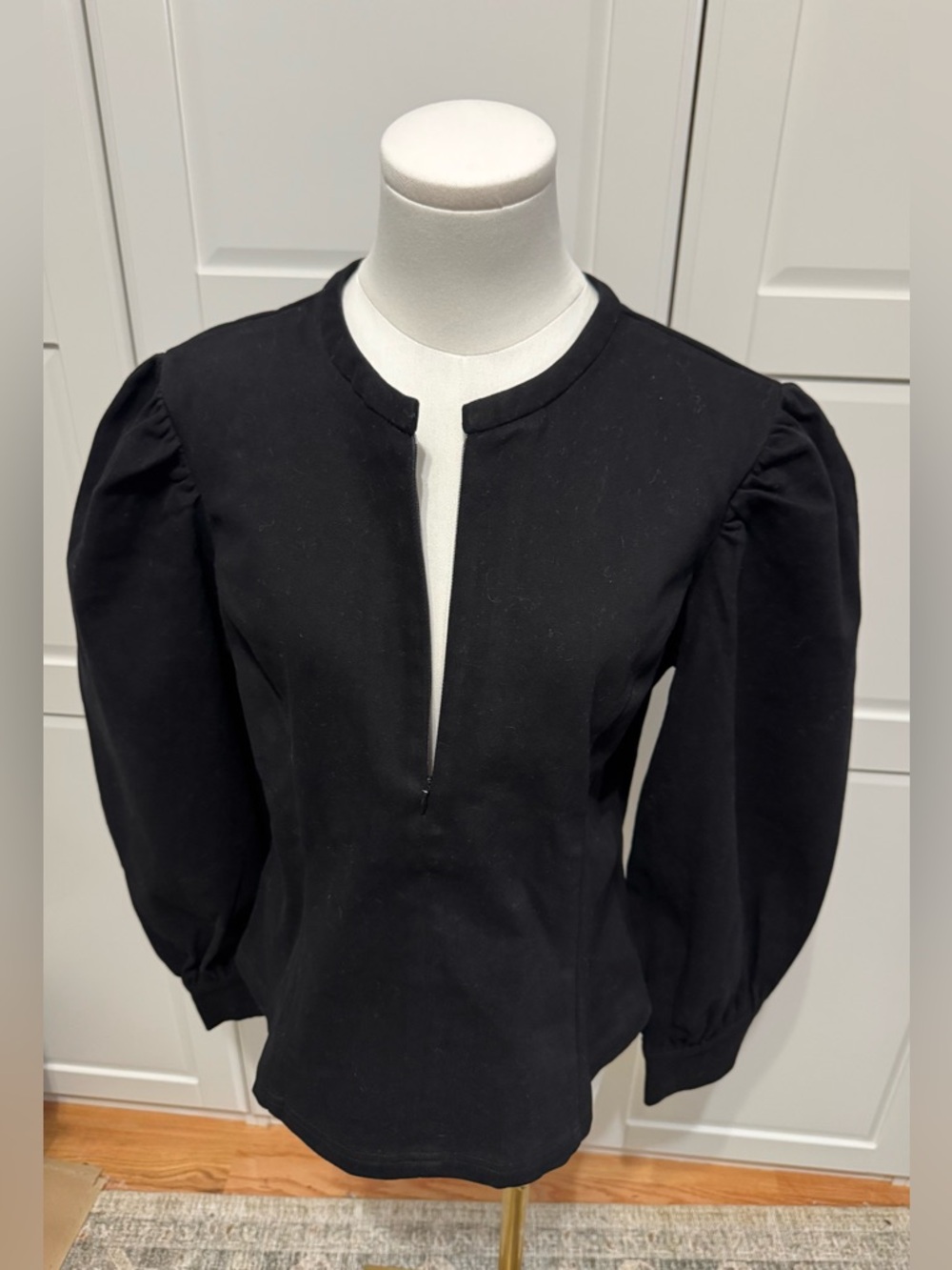 Tuckernuck Hyacinth House Black Denim Front Zip Puff-Sleeve Anderson Blouse X/XL - Picture 10 of 12